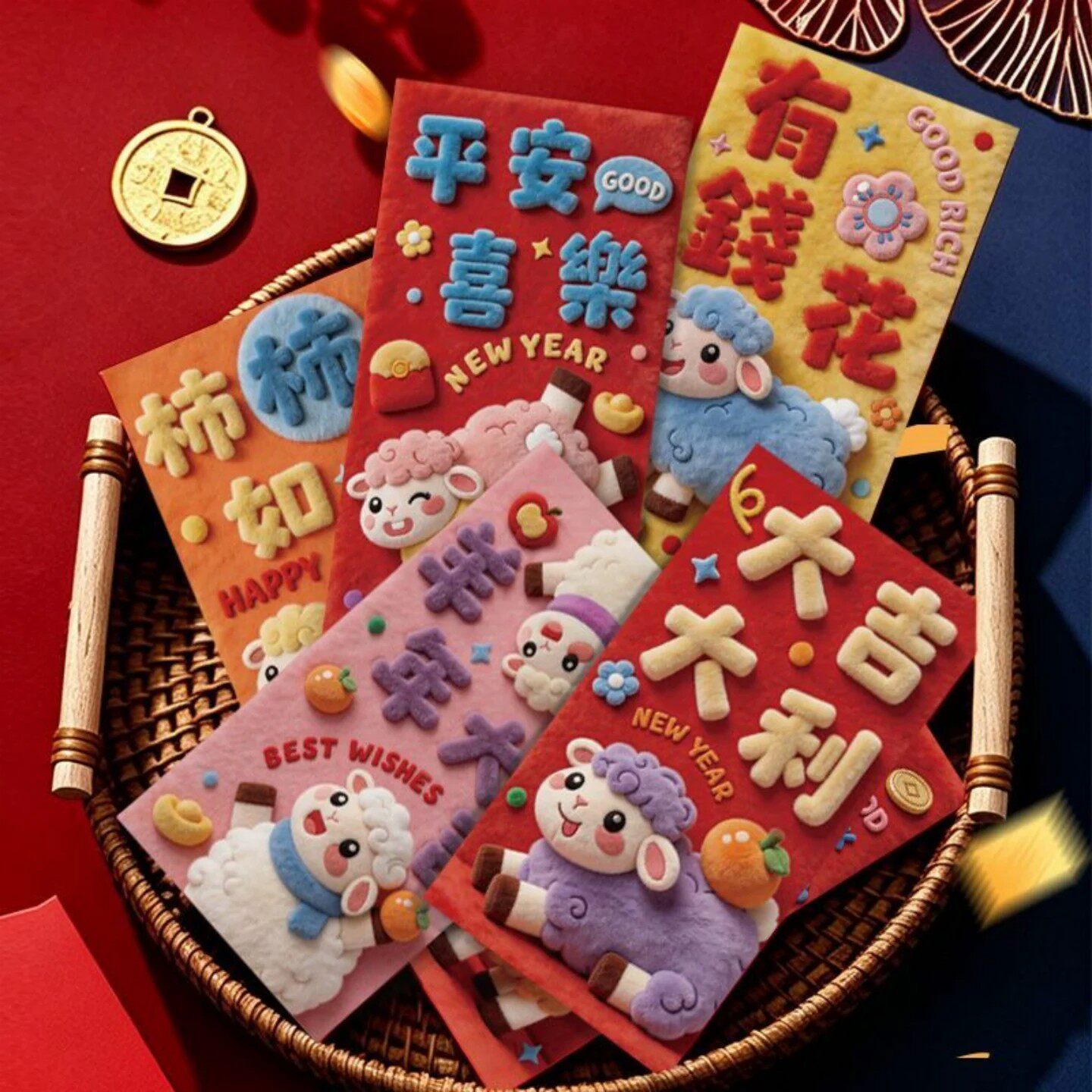 2027羊年创意卡通可爱仿毛绒生肖红包袋过新年春节儿童压岁利是封