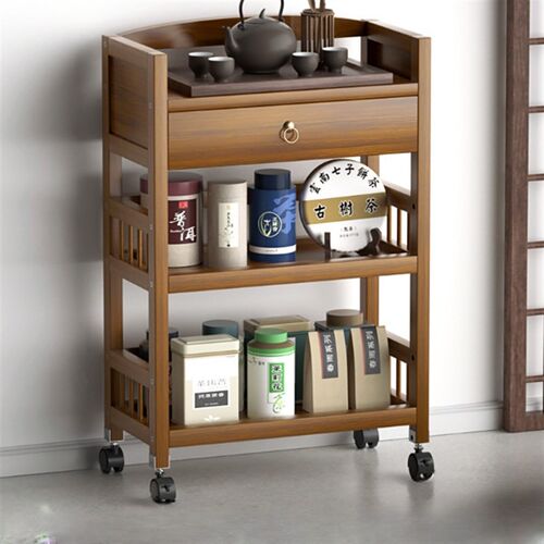 茶叶架收纳置物架实木茶柜茶具展示架中式移动茶台边几小型博古架