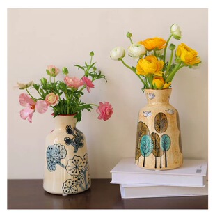 陶瓷花瓶高级感手绘花鸟艺术花瓶现代轻奢插花花瓶水培花器