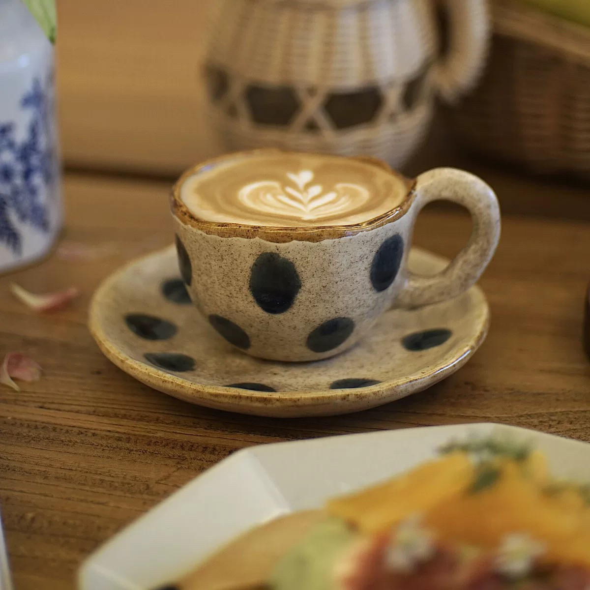 玫瑰家日式粗陶复古窑变咖啡杯高级感小众波点拿铁马克杯茶杯创意