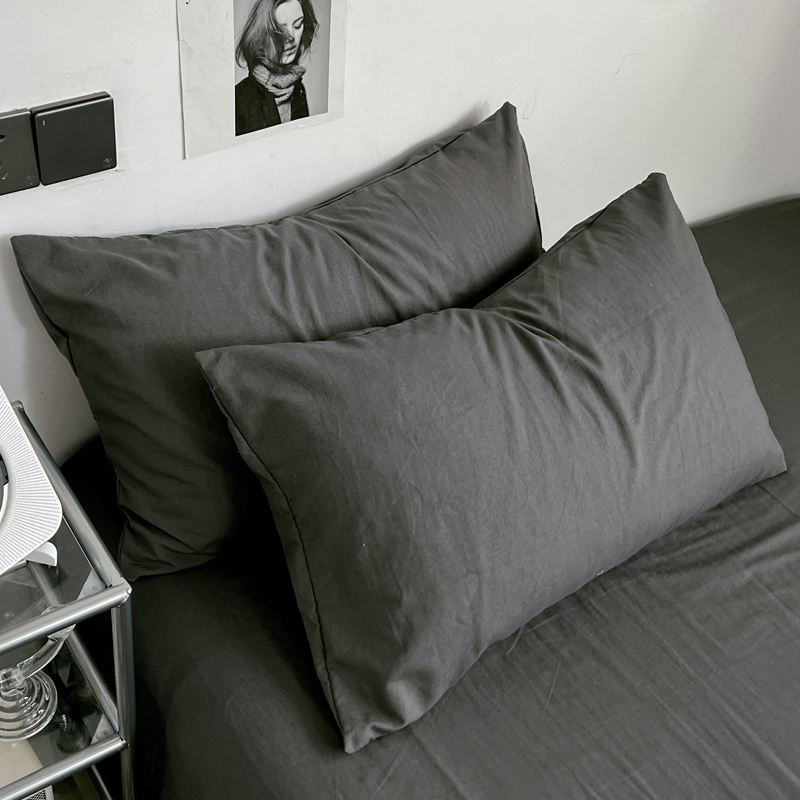 软糯糯的褶皱水洗棉被套纯色四件套日式高级灰床单三件套宿舍床笠