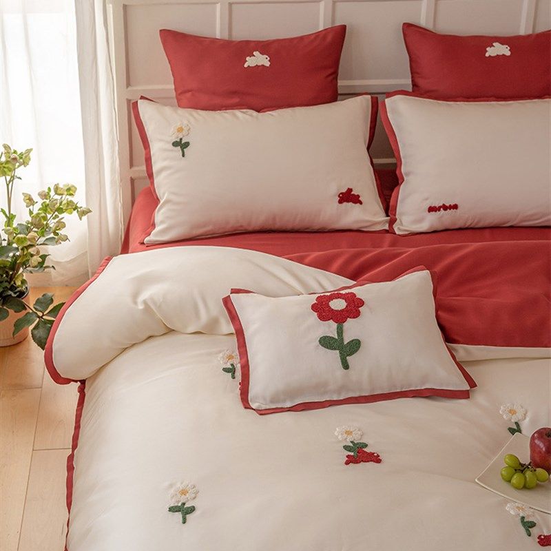 小清新100支天丝四件套冰丝可爱卡通床笠被套宿舍1.2夏季床上用品