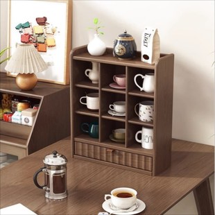 实木杯架格子架水杯架子九宫格茶杯茶壶陈列展示柜桌面收纳置物架