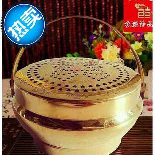 铜火盆取暖 婚庆用品结婚铜火铳旺盆i大号铜火脚炉暖手 家用 老式