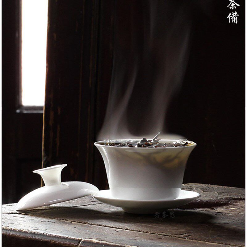 老茶鬼 潮州骨瓷盖碗 三才碗 工夫茶碗 茶备 纯白高骨 盖瓯 单丛