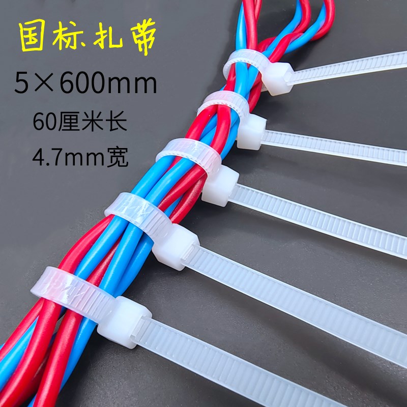 国标尼龙扎带5*600mm电线固定束线捆绑一拉得卡扣加大网红扎带绳8