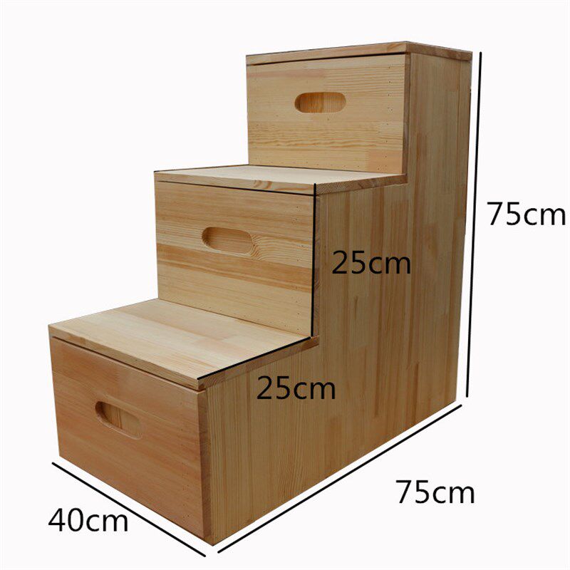 梯柜实木头多功能凳家用室内台阶登高移动抽屉简易储物单侧楼梯子