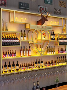 餐厅墙上红酒架吧台酒柜铁艺定制工业风酒吧展示架靠墙壁挂置物架