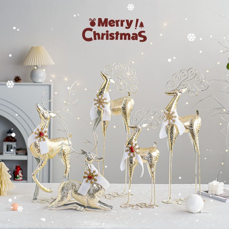 圣诞节装饰品铁艺金色麋鹿桌面摆件场景布置拍照道具装扮银色驯鹿