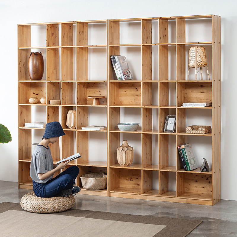 实木置物架格子书架落地隔断书柜简约屏风展示架客厅收纳架酒架