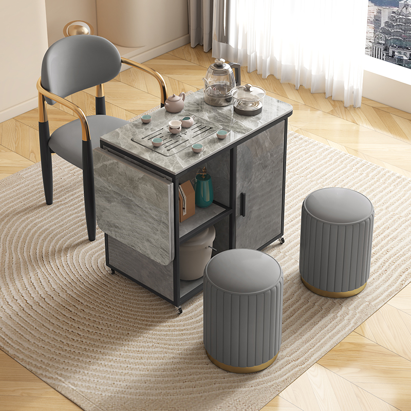 2023新款茶桌阳台可移动折叠小茶台边柜茶几迷你茶桌烧水壶嵌入式