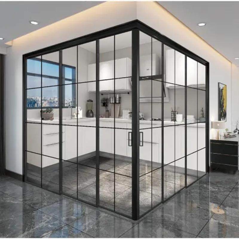 家用阳台L型推拉门开放式厨房简约推拉门滑动门客厅隔断外贸工程