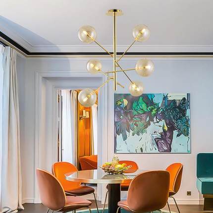北欧客厅灯现代简约创意loft工业风卧室灯玻璃餐厅灯魔豆金色吊灯