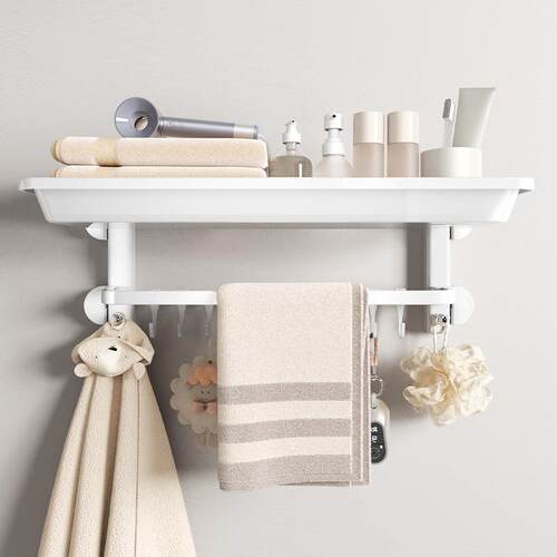 吸盘浴室折叠浴巾架卫生间毛巾架免打孔置物架毛巾挂杆一体带挂钩