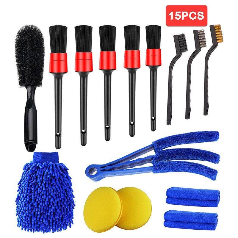 外贸汽车清洁刷15件套汽车内饰除尘细节刷玻璃清洗布轮毂刷