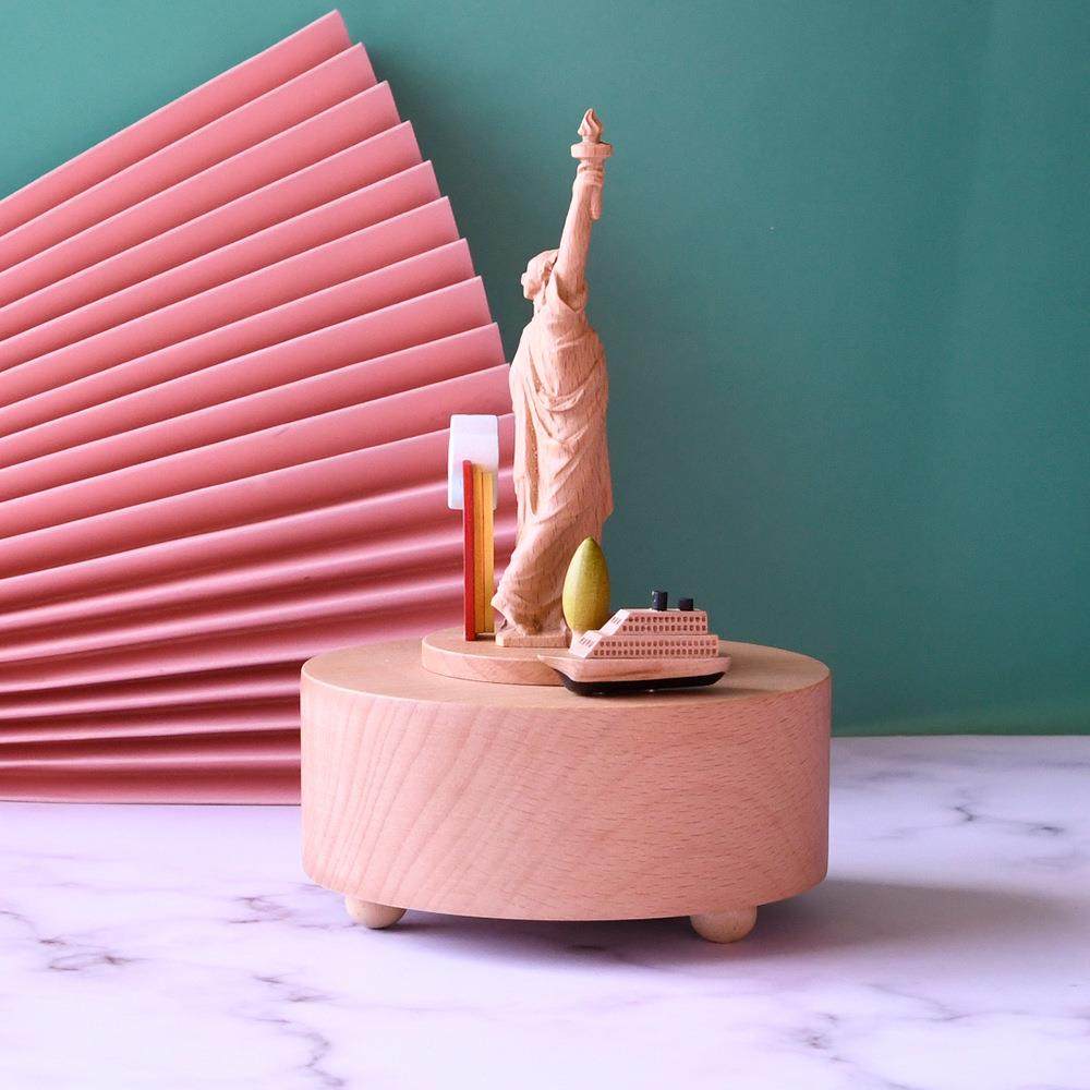 美式女神像精雕榉木音乐盒古典自由木制八音盒景区旅游纪念品摆件