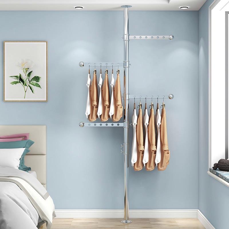 顶天立地晾衣架落地室内免打孔伸缩杆卧室阳台卧室不锈钢挂衣神器