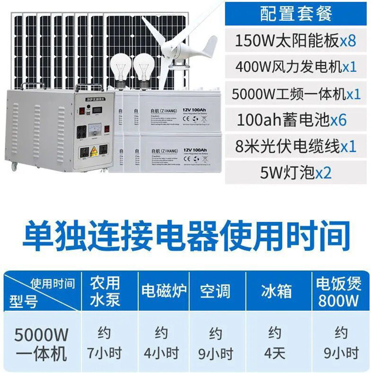 太阳能发电系统家用5000w风力发电风光互补太阳能发电一体机220v