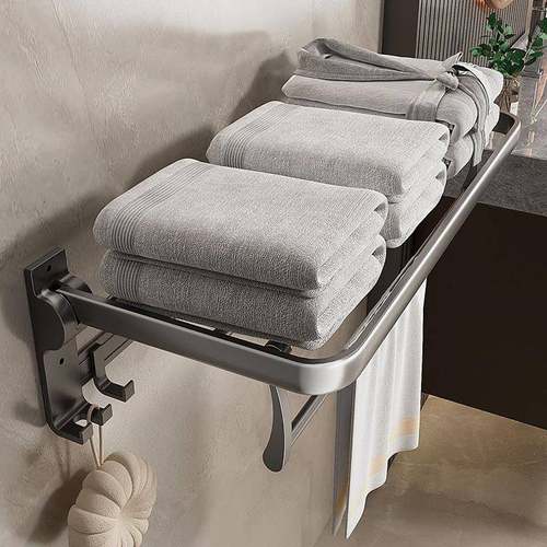 毛巾架卫生间浴巾架一体挂架套件免打孔厕所洗澡间浴室架子置物架