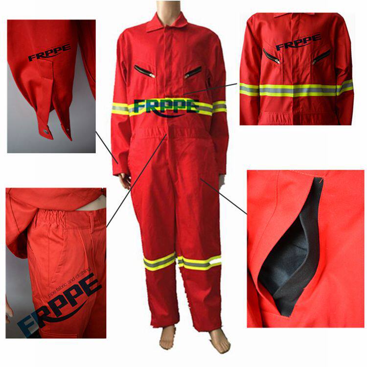 全棉直贡阻燃服大红色直贡缎连体服连体阻燃服直贡连体服阻燃服