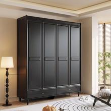 中古风黑色实木衣柜对开门两门小户型简易组装衣橱家用卧室收纳柜