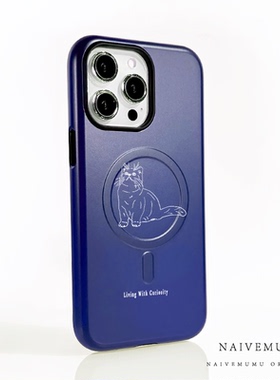 原创小众韩国菲林磁吸适用苹果17promax手机壳iphone16不会撞新款15防摔简约可爱情侣艺术蓝色二合一线条猫咪