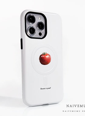 原创小众韩国菲林磁吸适用苹果17promax手机壳iphone16不会撞新款全包简约可爱情侣纯白色ins二合一蕃茄笑脸
