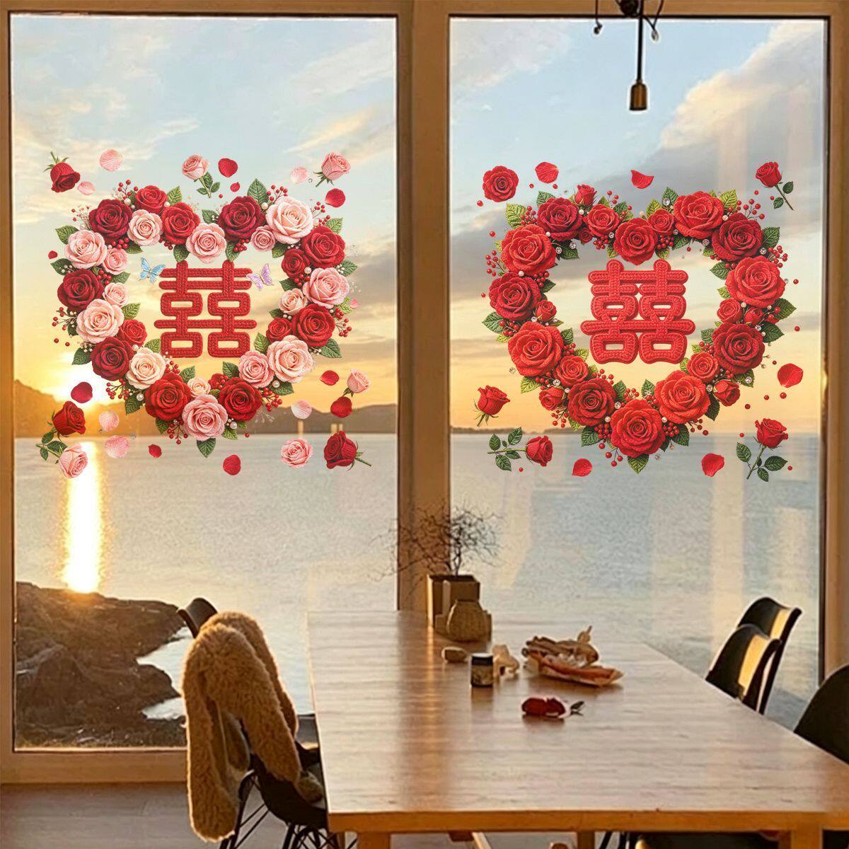 静电喜字结婚婚房窗户贴纸