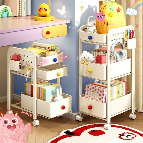 书包置物架家用多层桌下滑轮柜放书本零食收纳架可移动厨房小推车