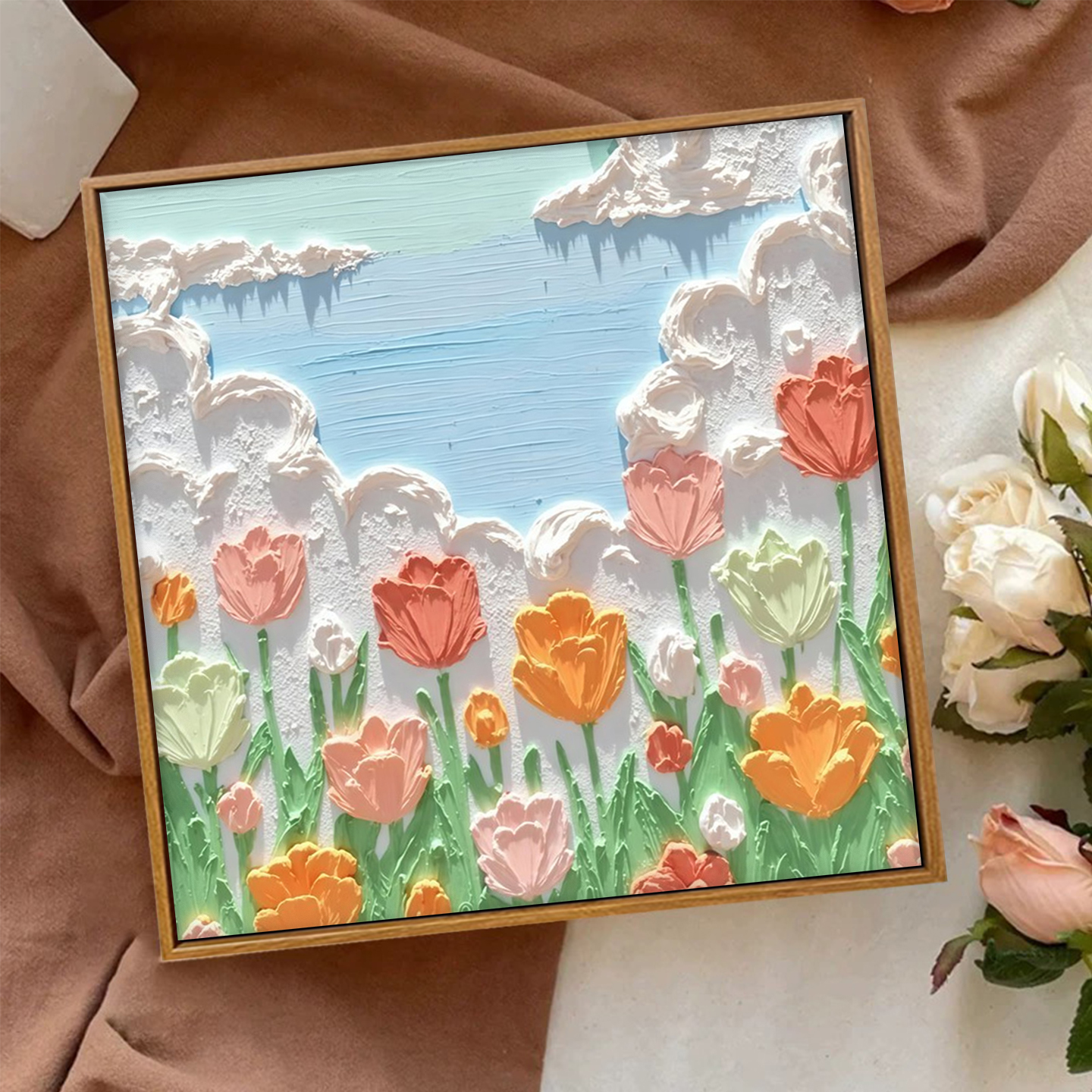 花卉风景DIY立体石英砂肌理画儿童手工填色画材料全套温馨装饰画图片