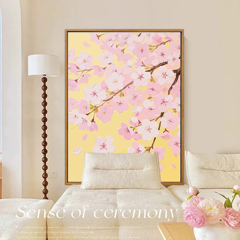 海棠花卉-diy数字油画成人手工填色丙烯画沙发背景墙高级感装饰画图片
