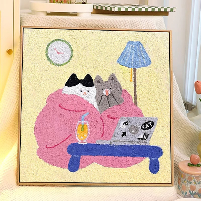治愈小猫-diy立体石英砂肌理画儿童卡通可爱情侣猫咪卧室装饰摆件图片