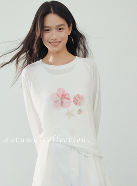 After22“粉色海岸”轻薄羊毛混纺独家印花休闲长袖罩衫