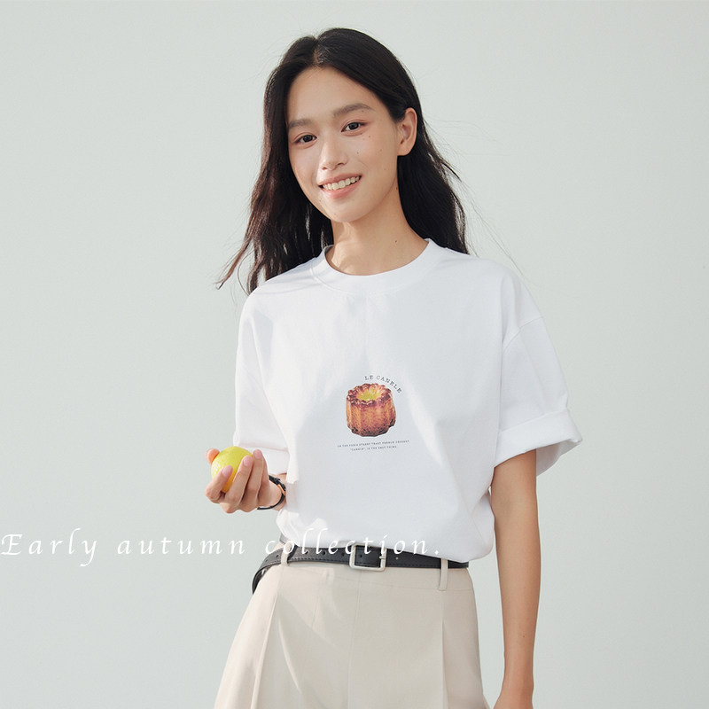 After22“可露丽”挺括棉质宽松廓形感印花休闲短袖T恤上衣