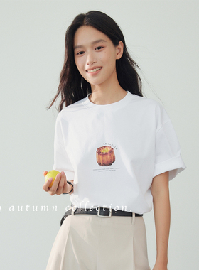 After22“可露丽”挺括棉质宽松廓形感印花休闲短袖T恤上衣