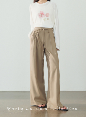 After22“榛子摩卡”褶裥半松紧腰垂坠感高智西装长裤