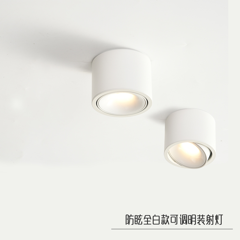 明装圆形超薄可调角射灯led防眩家用过道阳台吸顶灯免开孔无主灯