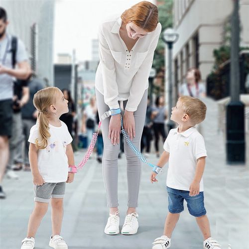 婴幼儿童外出防走失手环安全牵引绳升级母子一拖二带钥匙锁防丢绳