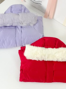 *B*C红色紫色羽绒服大衣外套女童秋冬90%绒儿童超好看外套大毛领