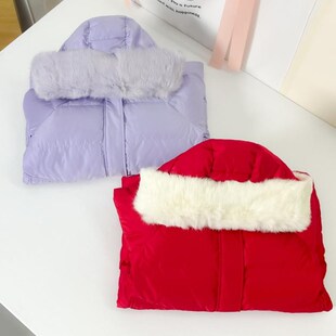 *B*C红色紫色羽绒服大衣外套女童秋冬90%绒儿童超好看外套大毛领