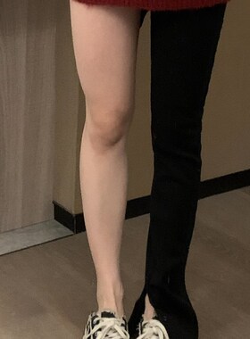 VASSE 自带瘦腿滤镜 显瘦高腰黑色内开叉百搭微喇弹力加绒牛仔裤