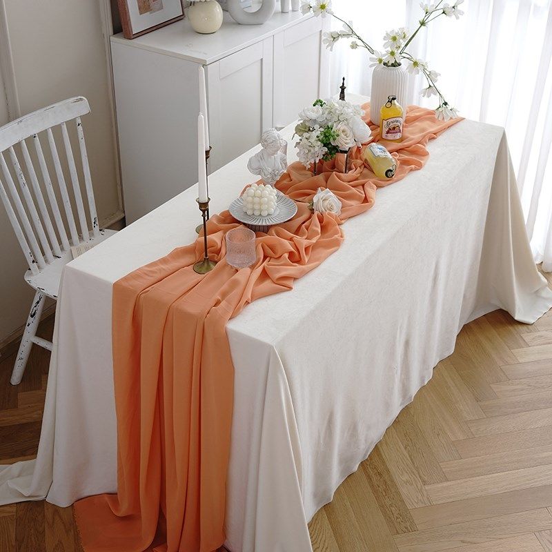 牛油果绿橘色雪纺桌布婚庆甜品台装饰桌旗户外舞台拱门挂背景布幔,居家布艺,桌布,淘宝优惠券,粉丝福利购,淘宝优惠卷