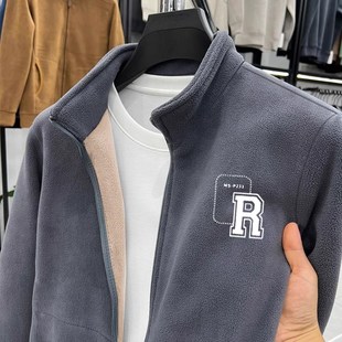 外套男秋冬款2024拉链上衣双面奥粒绒夹克衫加厚保暖外搭立领卫衣