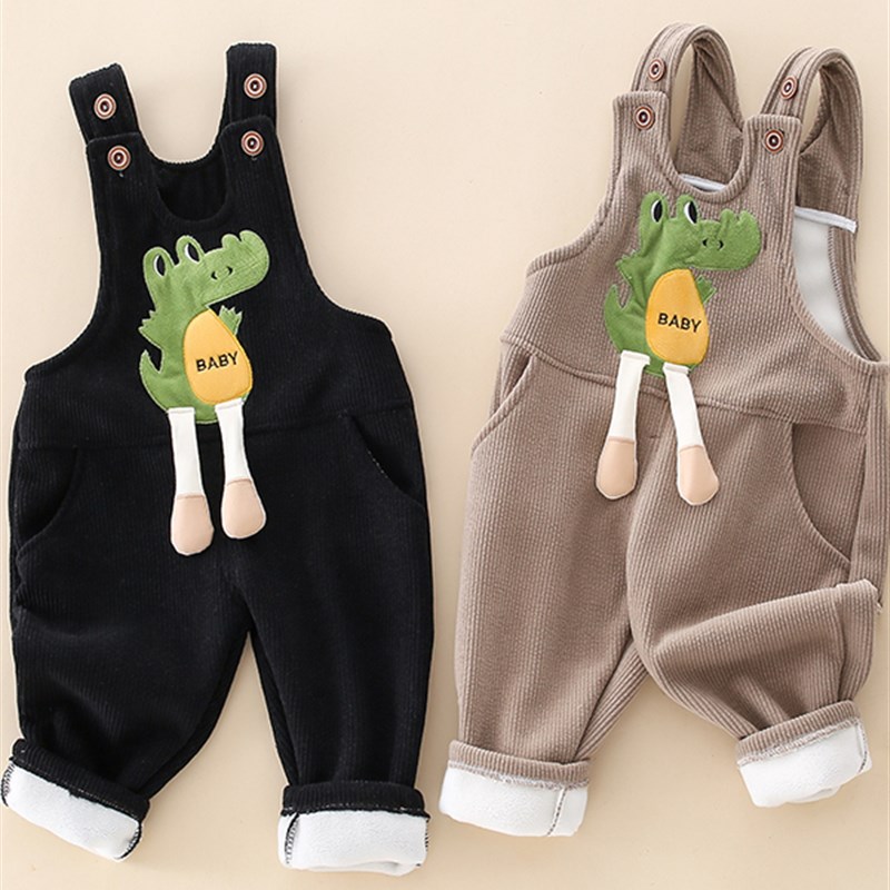 婴儿背带裤冬季薄款开档裤01-2岁男童加绒裤连体外穿秋冬宝宝裤子