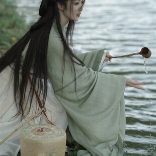 魏晋风南北朝汉服女装2023新款晋制古风广袖流仙裙绿色古装女春秋