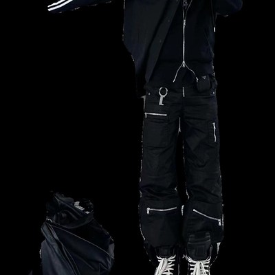 WIDE VIBES自主刷蜡蜡面拉链口袋可拆卸短裤二合一宽松直筒休闲裤