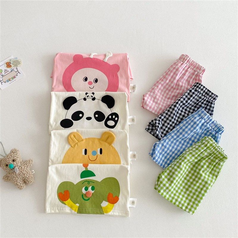 儿童纯棉套装2025新款夏季女童洋气短袖T恤薄男童格子短裤两件套,童装/婴儿装/亲子装,套装,淘宝优惠券,粉丝福利购,淘宝优惠卷