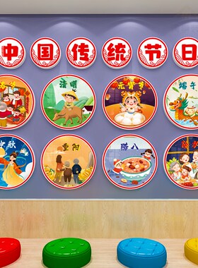 幼儿园中国传统节日文化墙面装饰走廊环创主题墙教室布置成品贴画