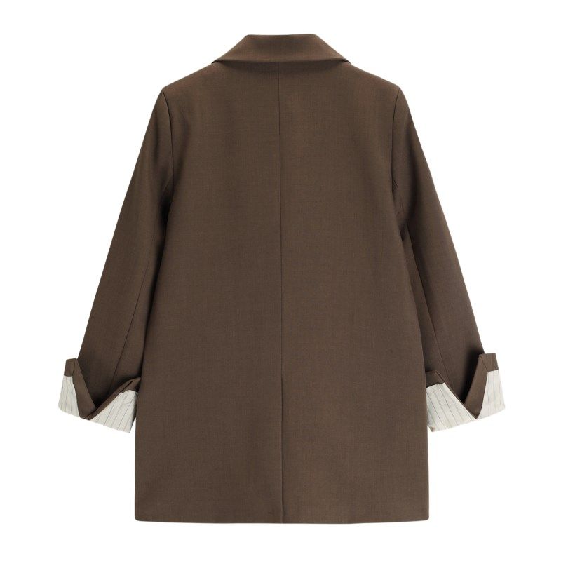 咖色西装外套女2024春秋高级感小个子中长款休闲宽松西服显瘦上衣