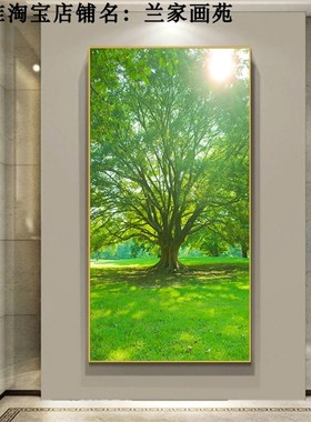 高清玄关画绿色大树风景画进门走廊墙万年青晶瓷画森林树木壁挂画